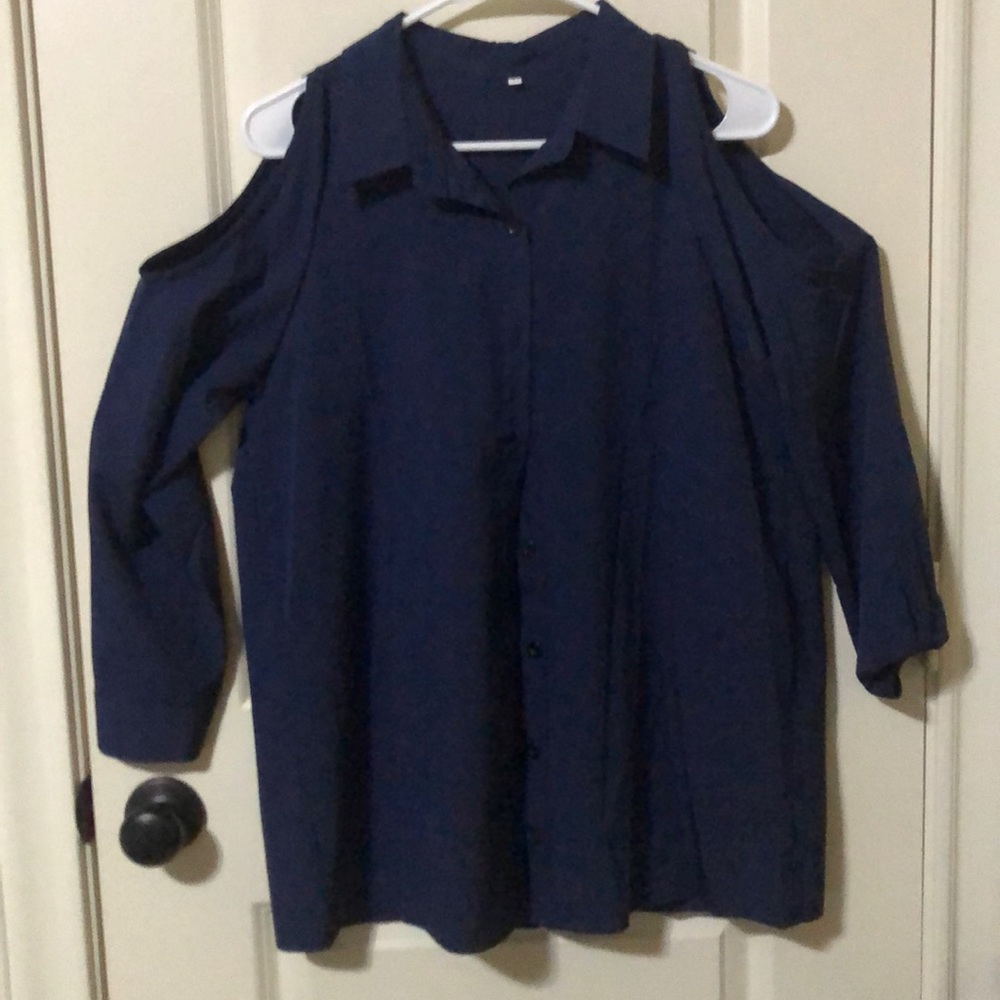 Blue button down top